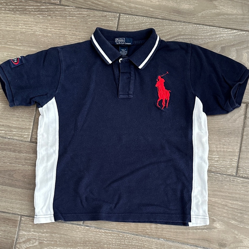 Ralph Lauren Polo Kids Navy Blue & White Polo Shirt with Red Logo